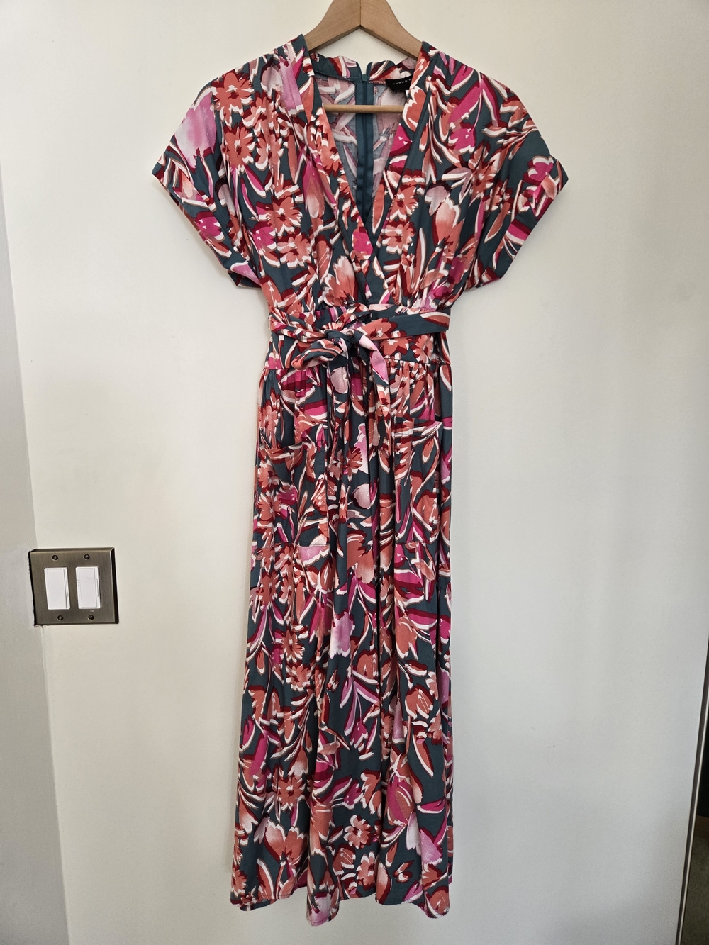 Floral Midi Dress in Pink and Green